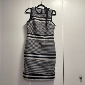 J. Crew Sheath Dress in Striped Navy Tweed